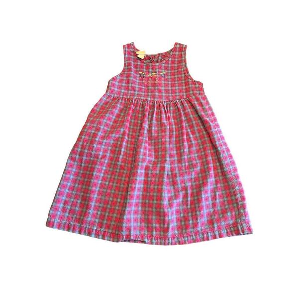 Vintage OshKosh B’gosh pink purple plaid checkered sleeveless dress cherries 6x - Picture 5 of 6